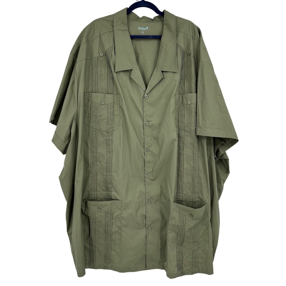 KS Island Mens 8XL Big Olive Green Short Sleeve Guayabera Cuban Shirt 79-1003-7